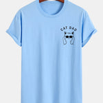 Regular Fit Cat Dad Wearing Glasses Print Cotton T-Shirt