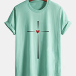 Regular Fit Cross Heart Print Cotton T-Shirt