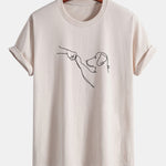 Regular Fit Dog Line Drawing Print Cotton T-Shirt