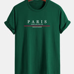 Regular Fit Stripe Paris Slogan Print Cotton T-Shirt