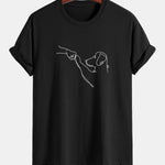 Regular Fit Dog Line Drawing Print Cotton T-Shirt