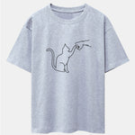 Fist Bump Cat Print Drop Shoulder Oversize T-Shirt