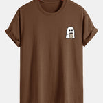 Regular Fit Ghost Drinking Coffee Print Cotton T-Shirt