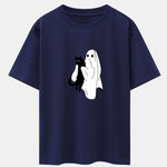 Ghost Black Cat Print Drop Shoulder Oversize T-Shirt