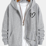 Heart Print Relax Fit Zip Hoodie