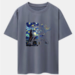 Starry Sky Bear Print Drop Shoulder Oversize T-Shirt