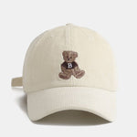 Bear Embroidery Print Corduroy Baseball Cap