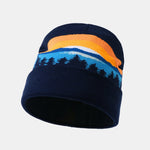 Sunset Forest Jacquard Pattern Curled Edge Warm Knitted Hat