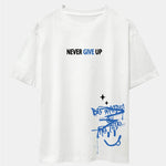 Never Give Up Smiley Face Print Drop Shoulder Oversize T-Shirt