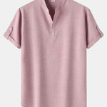 Short Sleeve Linen Look Henley Shirt
