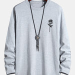 Long Sleeve Rose Print Cotton T-Shirt