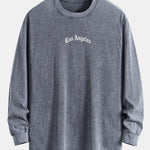 Los Angeles Slogan Print Relax Fit Long Sleeve Washed Distressed T-Shirt