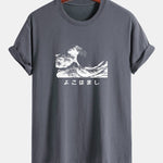 Regular Fit Waves Ukiyo-e Print Cotton T-Shirt