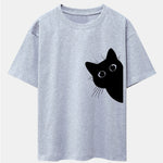 Black Cat Print Drop Shoulder Oversize T-Shirt