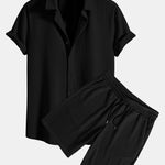 Muscle Fit Ribbed Button Up Shirt & Shorts