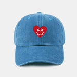 Heart-Shaped Smiley Face Pattern Classic Retro Washed Distressed Cotton Baseball Cap