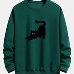 Black Cat Stretching Print Relax Fit Sweatshirt