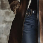 Women's Vintage Contrast Lambskin Collar Faux Leather Coat