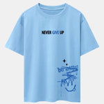 Never Give Up Smiley Face Print Drop Shoulder Oversize T-Shirt