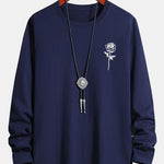 Long Sleeve Rose Print Cotton T-Shirt