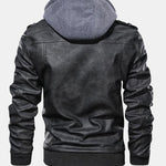 Detachable Hooded Zip Up PU Leather Jacket
