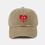Heart-Shaped Smiley Face Pattern Classic Retro Washed Distressed Cotton Baseball Cap
