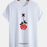 Regular Fit Inverted Rose Slogan Print Cotton T-Shirt