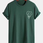 Regular Fit Dissolving Heart Smiley Face Print Cotton T-Shirt