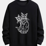 Two Cats Print Relax Fit Sweatshirt