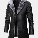 Long Line Faux Fur Lined PU Leather Coat