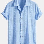 Geometric Jacquard Textured Cuban Shirt & Straight Leg Linen Pants