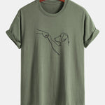 Regular Fit Dog Line Drawing Print Cotton T-Shirt