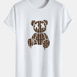 Geometric Dissolving Bear Print Cotton Arc Hem T-Shirt
