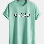 Regular Fit Black Cat Ghost Print Cotton T-Shirt
