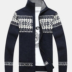 Christmas Geometric Print Zip Up Sweater