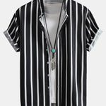 Striped Button Up Stand Collar Shirt