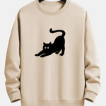 Black Cat Stretching Print Relax Fit Sweatshirt