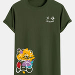 Graffiti Bear Print Cotton Arc Hem T-Shirt