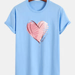 Regular Fit Doodle Heart Print Cotton T-Shirt