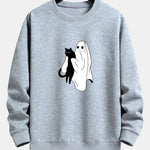 Ghost Black Cat Print Relax Fit Sweatshirt