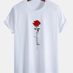 Regular Fit Rose Slogan Print Cotton T-Shirt