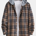Hooded Button Up Plaid Shirt