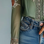 Bohemian Floral Printed Lace Blouse