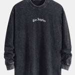 Los Angeles Slogan Print Relax Fit Long Sleeve Washed Distressed T-Shirt