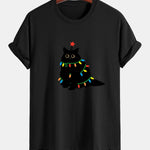 Regular Fit Colorful Light Black Cat Print Cotton T-Shirt