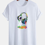 Regular Fit Dissolving Headphones Print Cotton T-Shirt