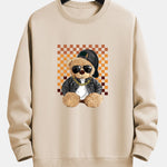 Chessboard Hip Hop Bear Print Relax Fit Sweatshirt