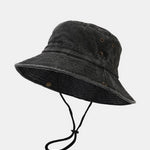 Washed Distressed Bucket Hat With Chin Strap