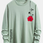 Long Sleeve Rose Slogan Print Cotton T-Shirt