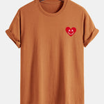 Regular Fit Heart Smiley Face Print Cotton T-Shirt